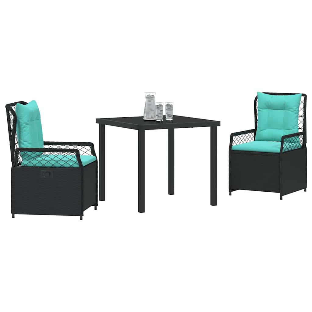 vidaXL Tuin Eetset 3 pcs Zwart poly rattan