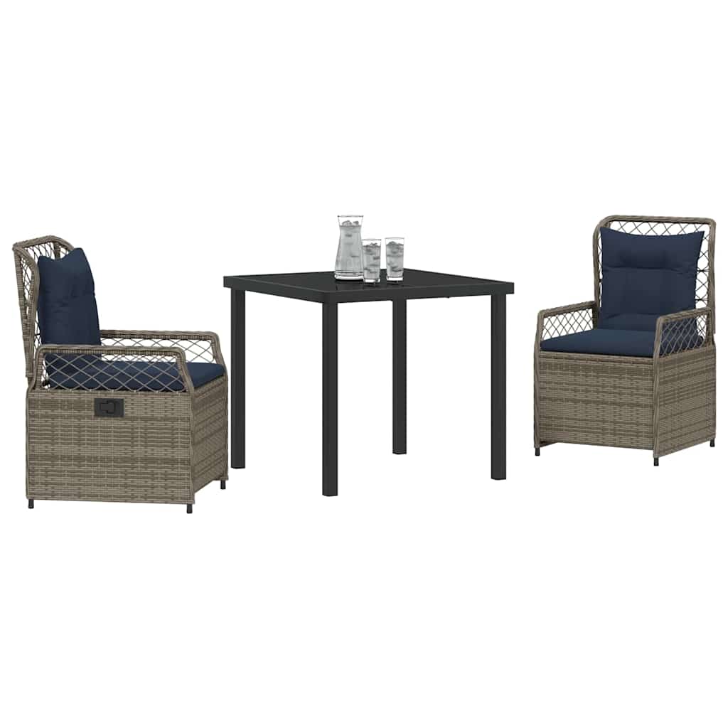 vidaXL Tuin Eetset 3 pcs Grijs poly rattan