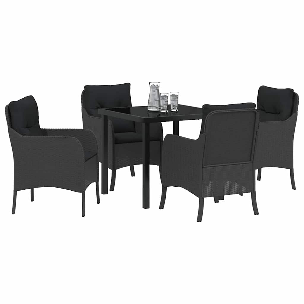 vidaXL Tuin Eetset met kussen 5 pcs Zwart Poly riet