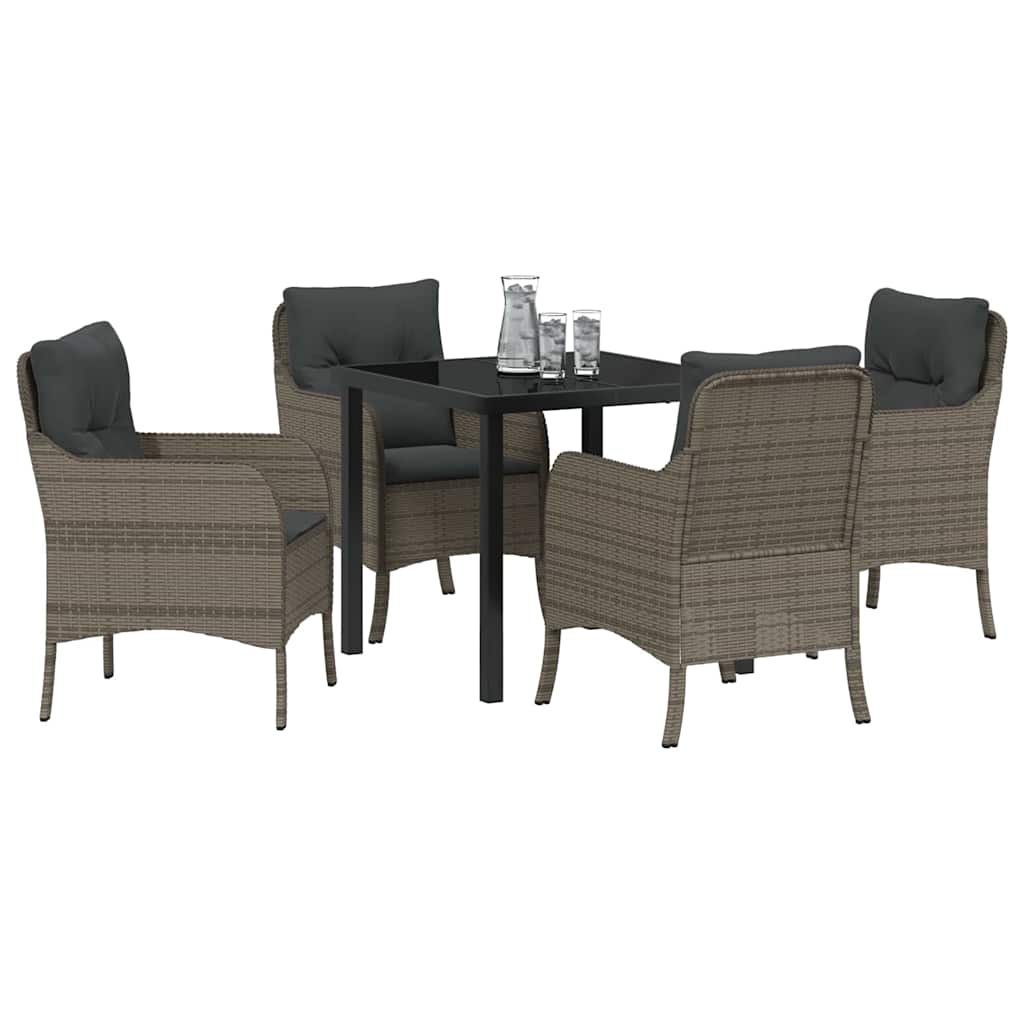 vidaXL Tuin Eetset met kussen 5 pcs Grijs Poly riet