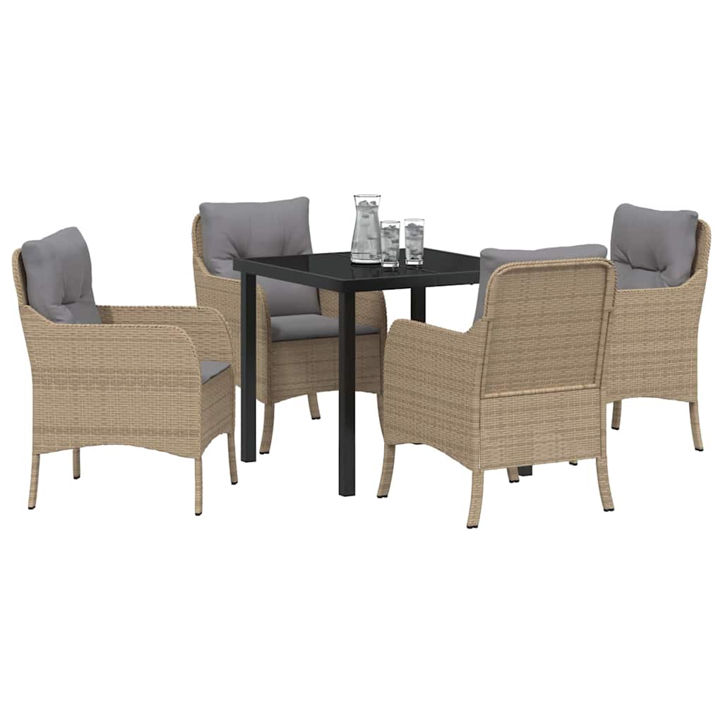vidaXL Tuin Eetset met kussen 5 pcs Beige Poly riet