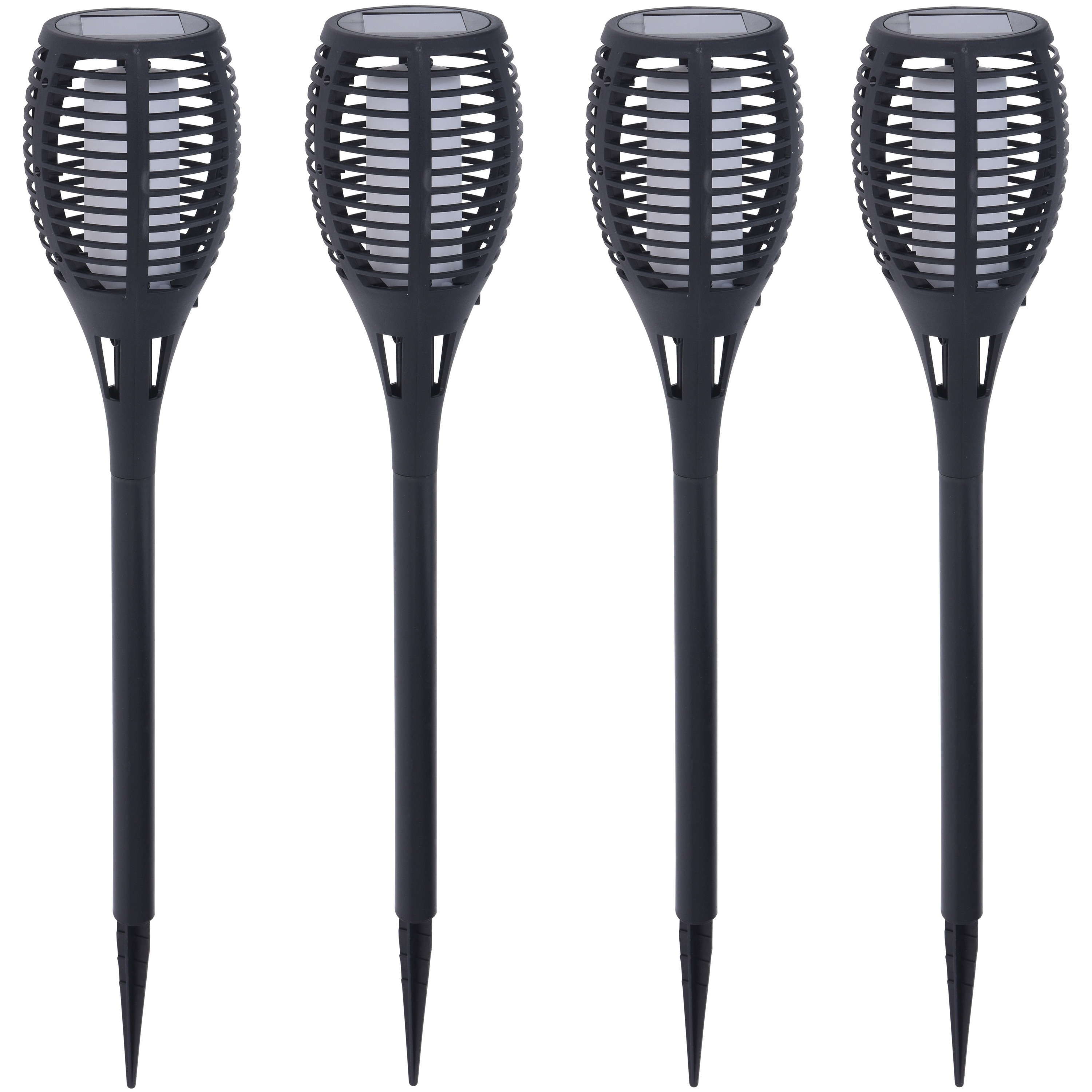 Pro Garden 8x Solar fakkels/toortsen zwart met vlam effect op zonne-energie 49 cm tuinverlichting -