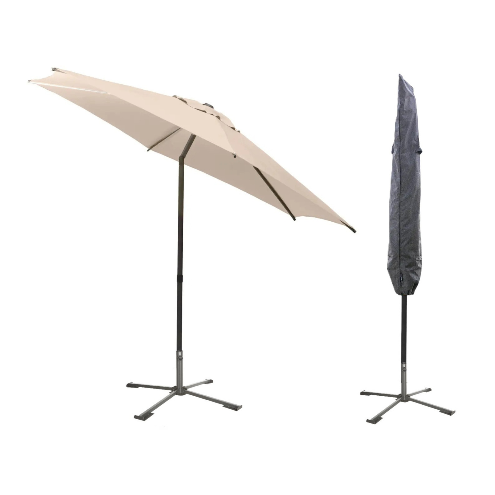 Hesperide Hespiride tuin terras Parasol Soya - lichtbeige - D270 x H220 cm - met kruisvoet - en beschermhoes -