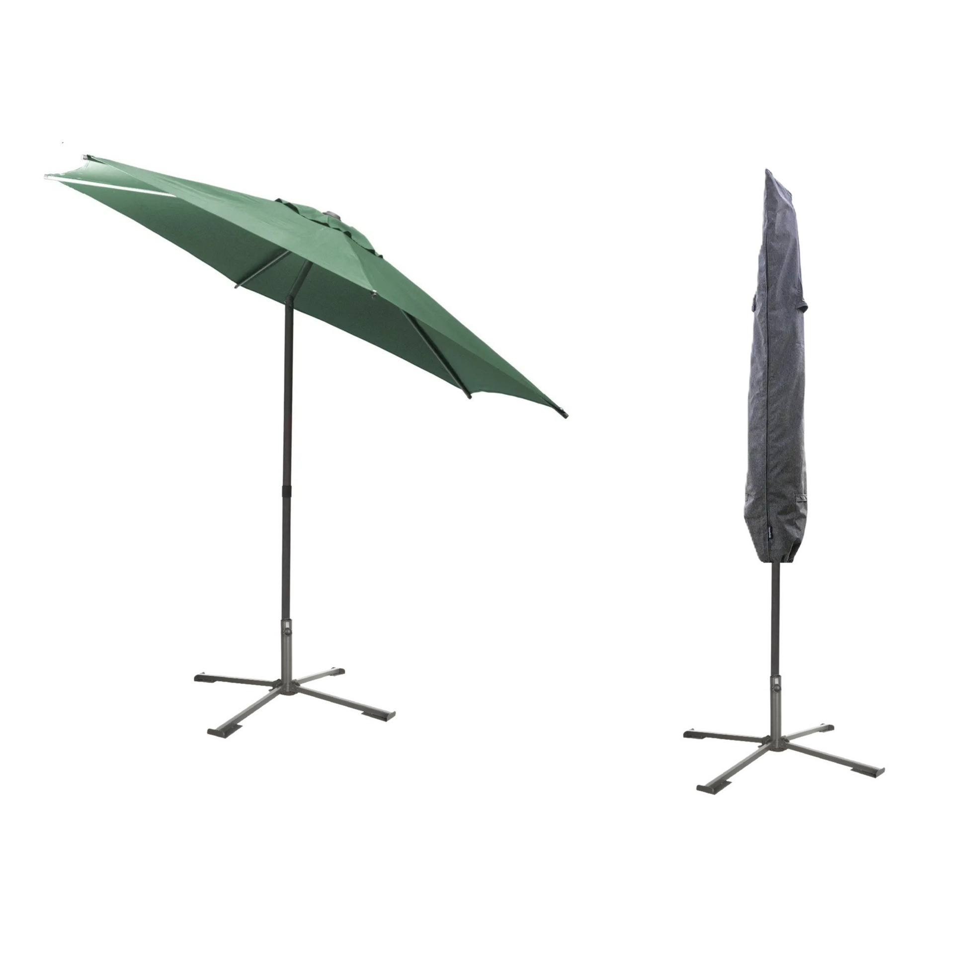 Hesperide Hespiride tuin terras Parasol Soya - olijfgroen - D270 x H220 cm - met kruisvoet - en beschermhoes -