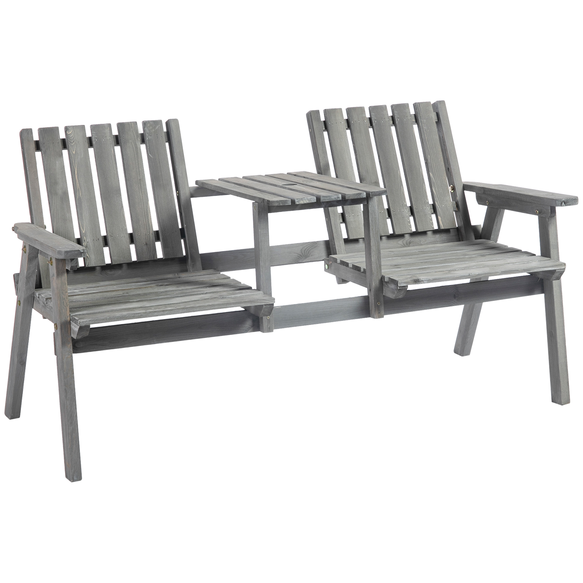 Outsunny tuinbank met tafel, massief houten tuinmeubel met parasolgat, ideaal voor balkon, weerbestendig, 150 x 70 x 75 cm, bruin | Aosom.nl