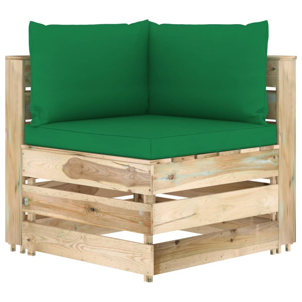 vidaXL Hoekbank sectioneel met kussens groen geïmpregneerd hout