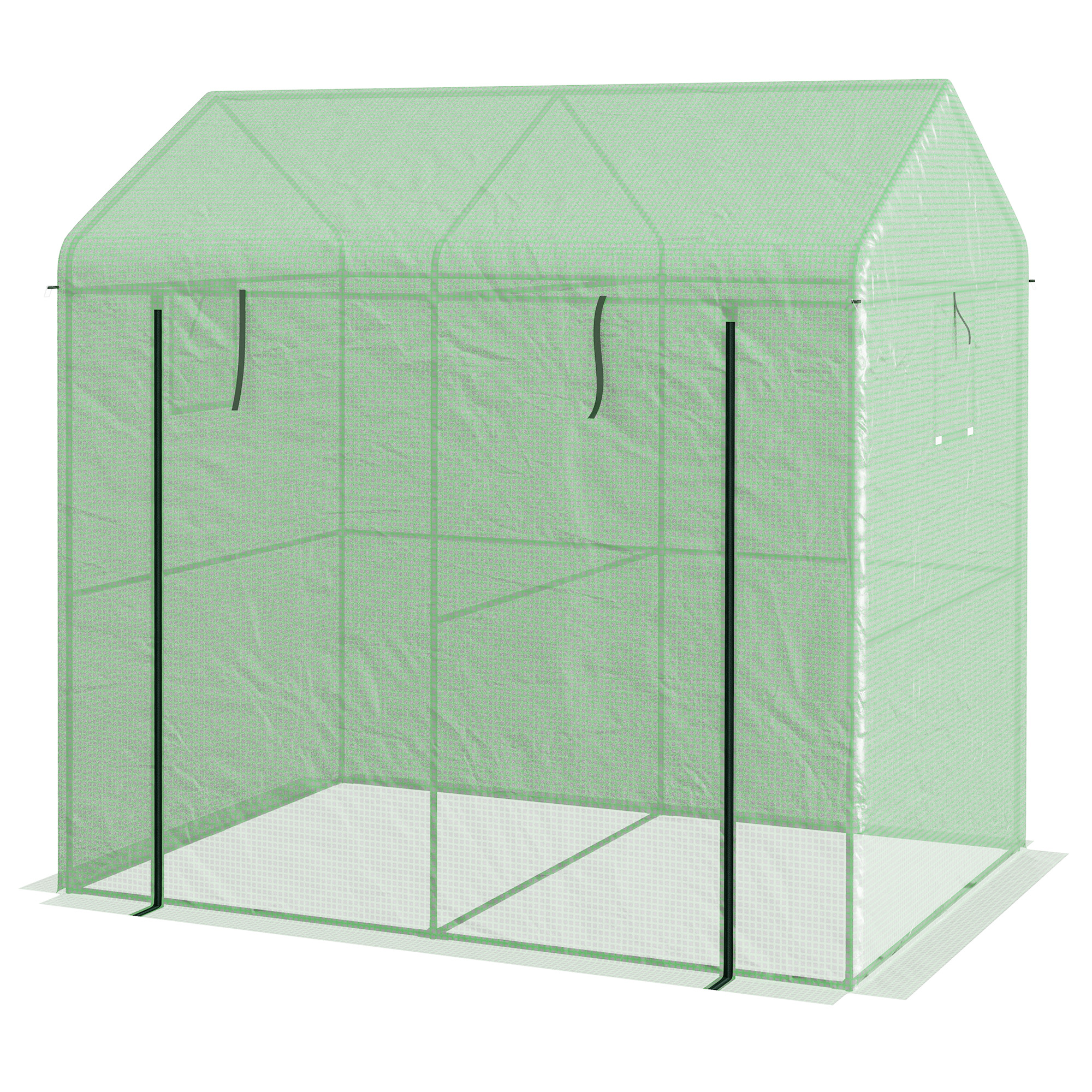 Outsunny Kweekhuis, weerbestendig, met oprolbare deur, ideaal voor planten, 200 x 200 x 140 cm, eenvoudig te monteren, groen | Aosom.nl