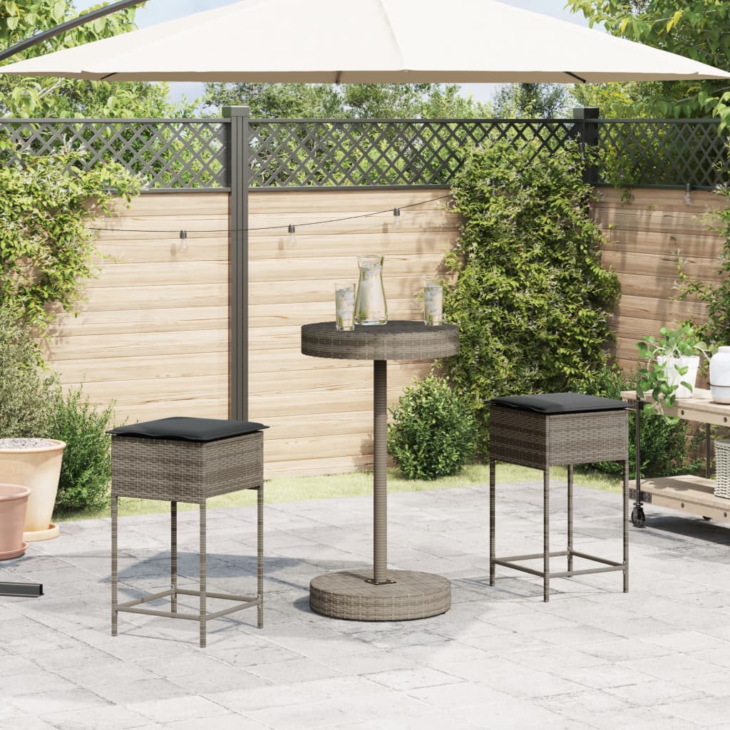 vidaXL 3-delige Tuinbarset met kussens poly rattan grijs
