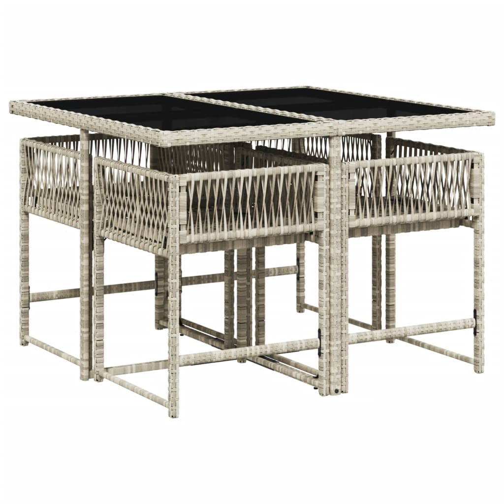 vidaXL 5-delige Tuinset met kussens poly rattan lichtgrijs