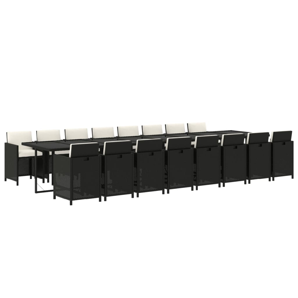 vidaXL 17-delige Tuinset met kussens poly rattan zwart