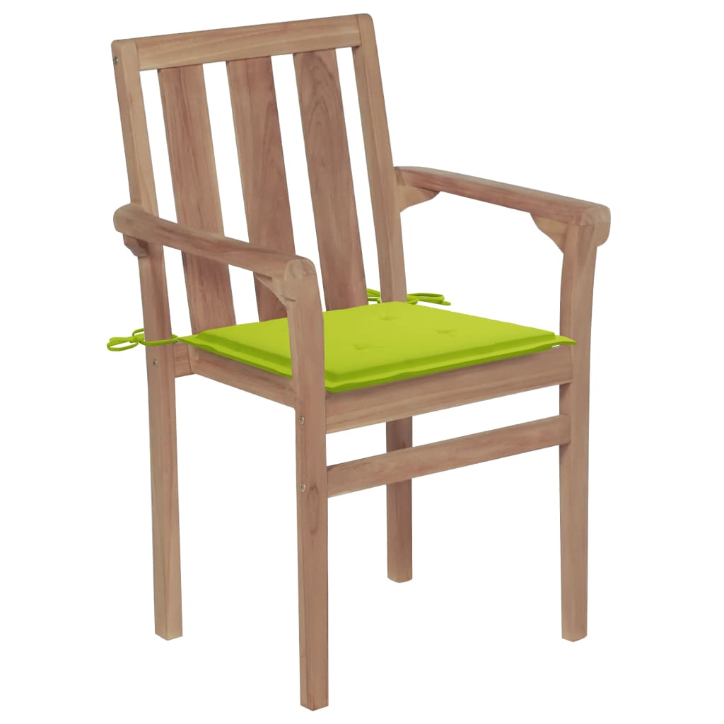 vidaXL Tuinstoelen 2 st met heldergroene kussens massief teakhout