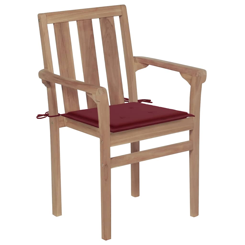 vidaXL Tuinstoelen 2 st met wijnrode kussens massief teakhout