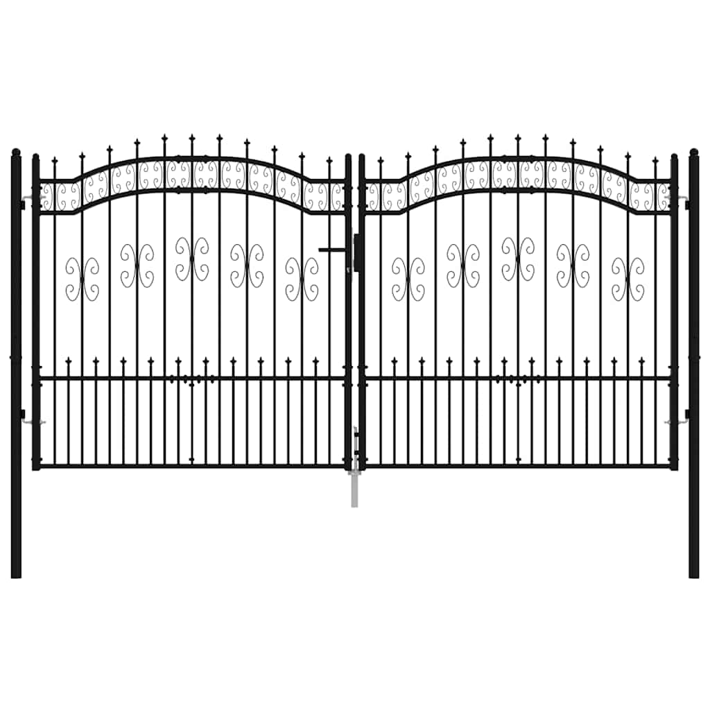 vidaXL Hekpoort met speerpunt zwart 305x150 cm gepoedercoat staal
