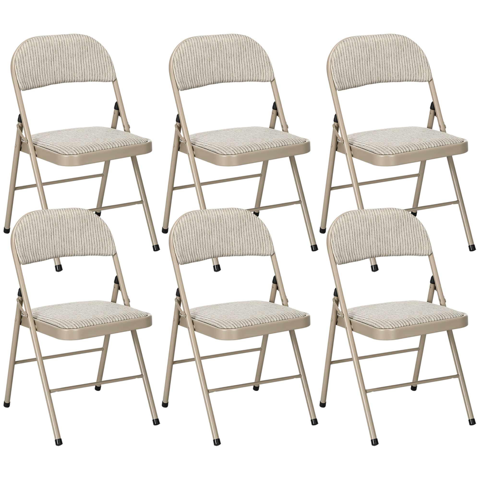 HOMCOM Set van 6 opvouwbare stoelen - stalen frame, linnenlook - beige
