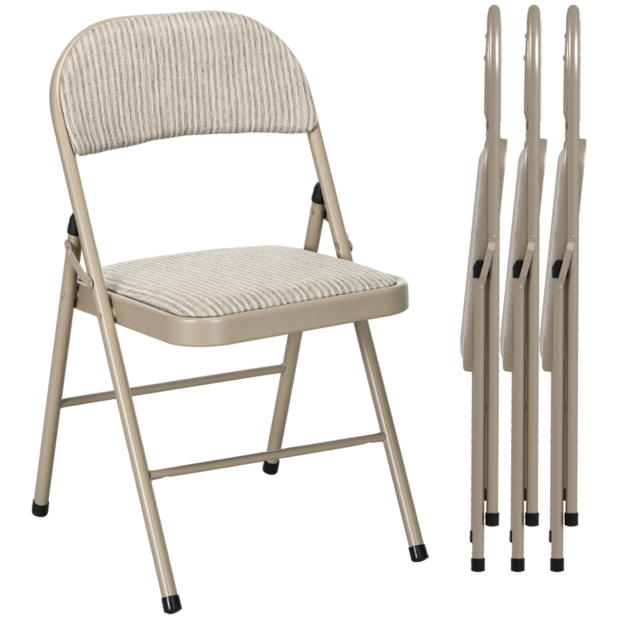 HOMCOM Set van 4 opvouwbare stoelen - Gepolsterd, stalen poten, linnenlook beige - Voor kantoor, receptie en wachtkamer