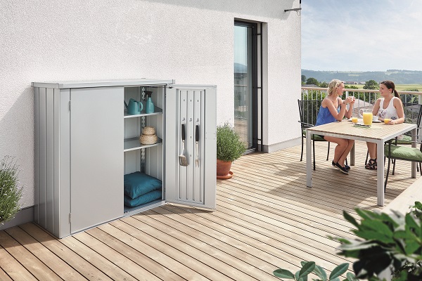 Van Kooten Tuin en Buitenleven Biohort Terraskast Romeo L High zilvergrijs metallic 132x87x181 cm- - Metaal- Biohort