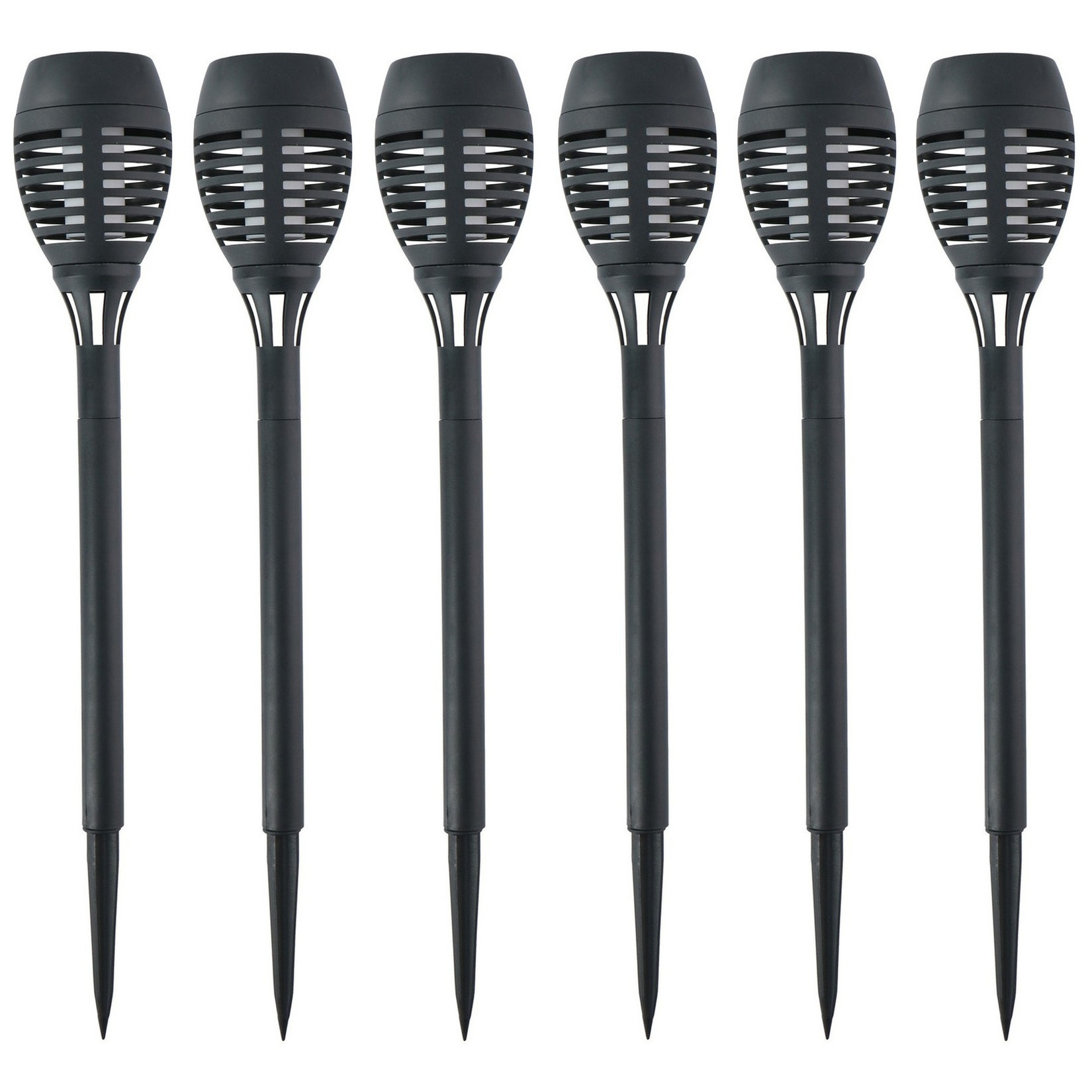 Merkloos Solar tuinlamp fakkels/toortsen - 6x - met vlam effect - zwart - cm -