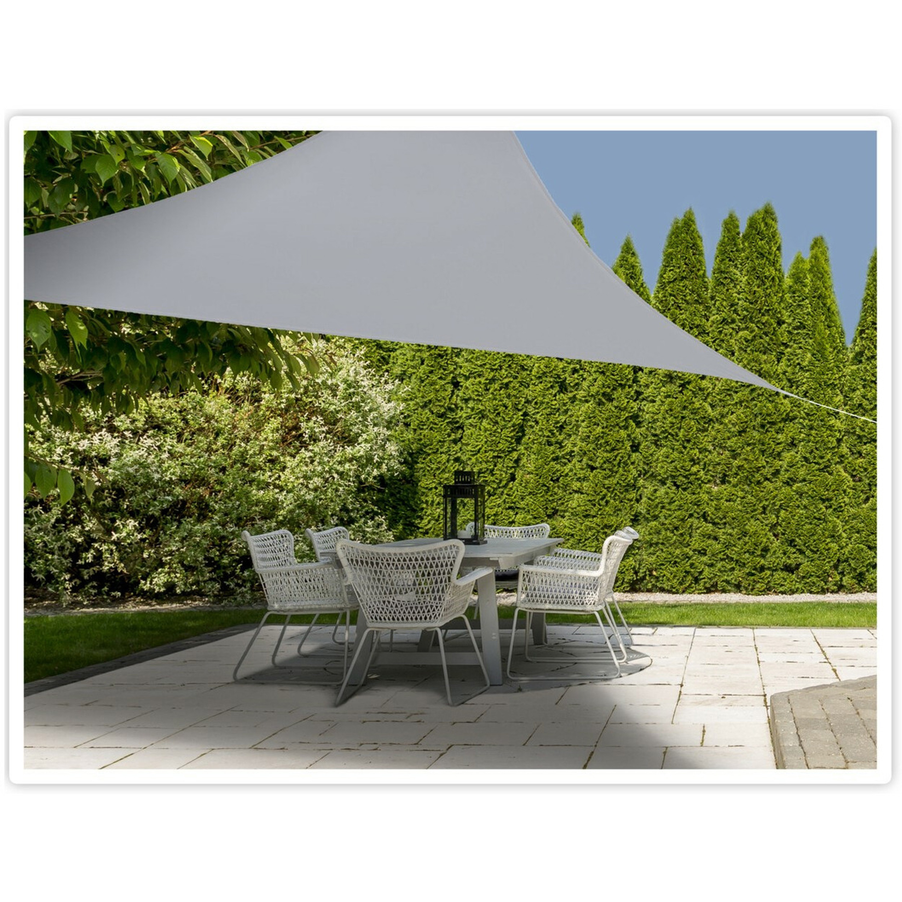 Merkloos Schaduwdoek/zonnescherm driehoek grijs 3,6 meter inclusief ophangaccessoires -