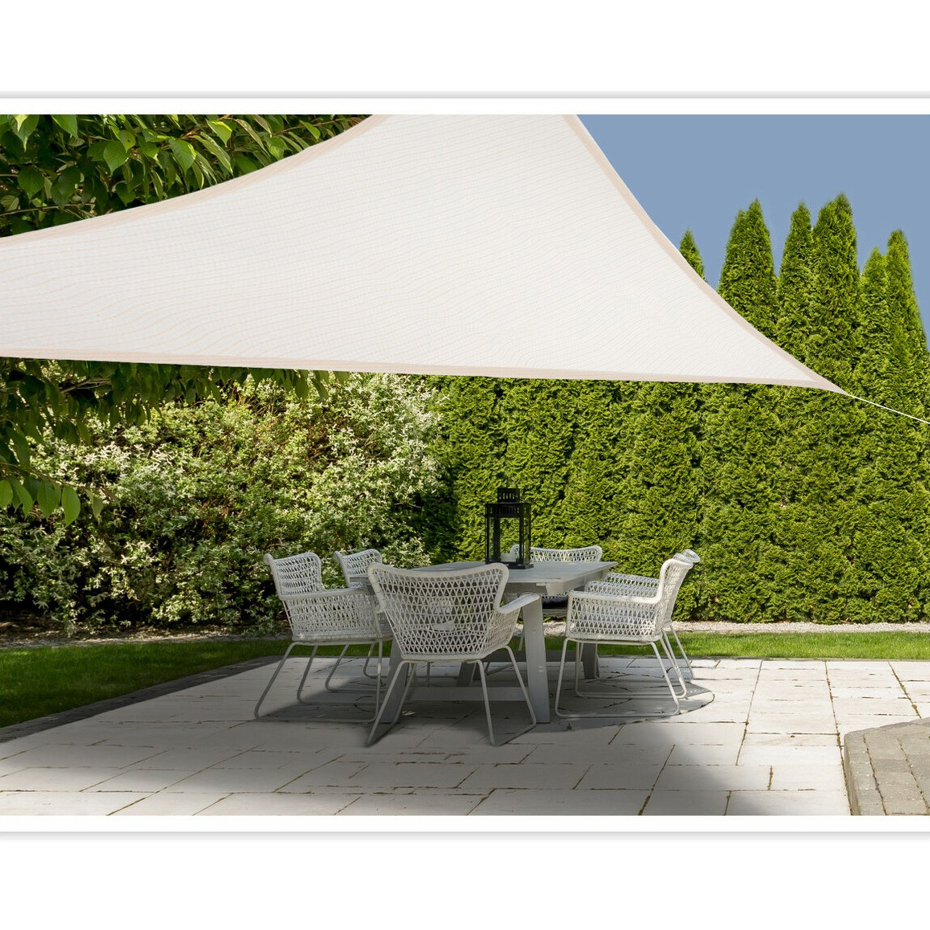 Merkloos Schaduwdoek/zonnescherm driehoek creme 3,6 meter inclusief ophangaccessoires -