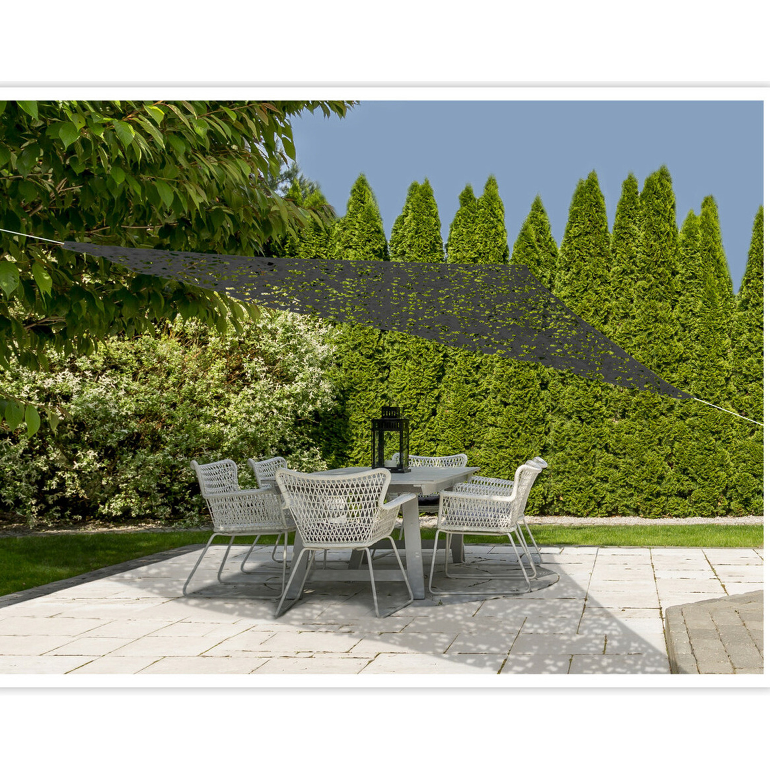 Merkloos Schaduwdoek/zonnescherm driehoek grijs camouflage 3,6 meter inclusief ophangaccessoires -