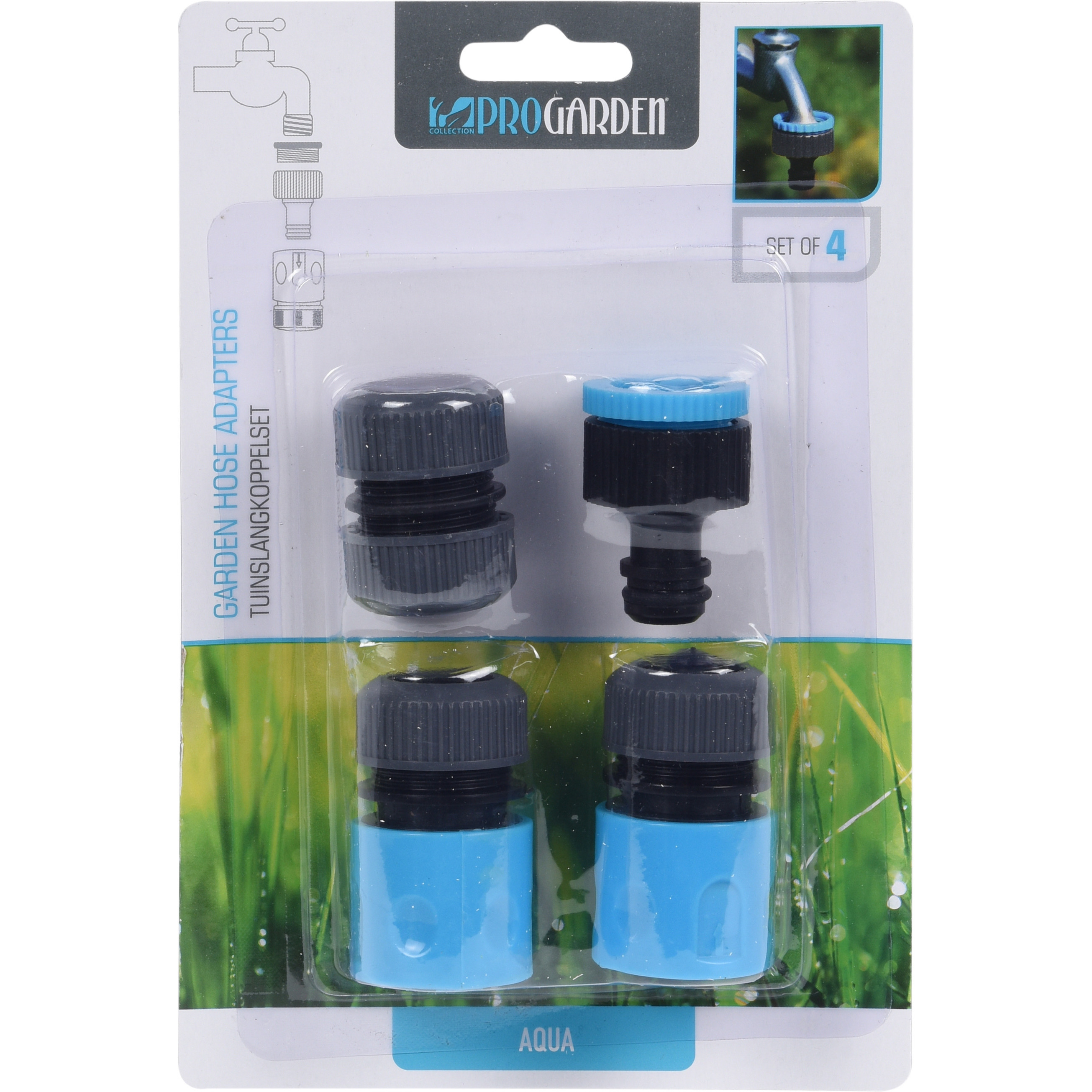 Pro Garden Tuinsproeier/tuinslangen koppel/verbindingsset 4-delig - kunststof -
