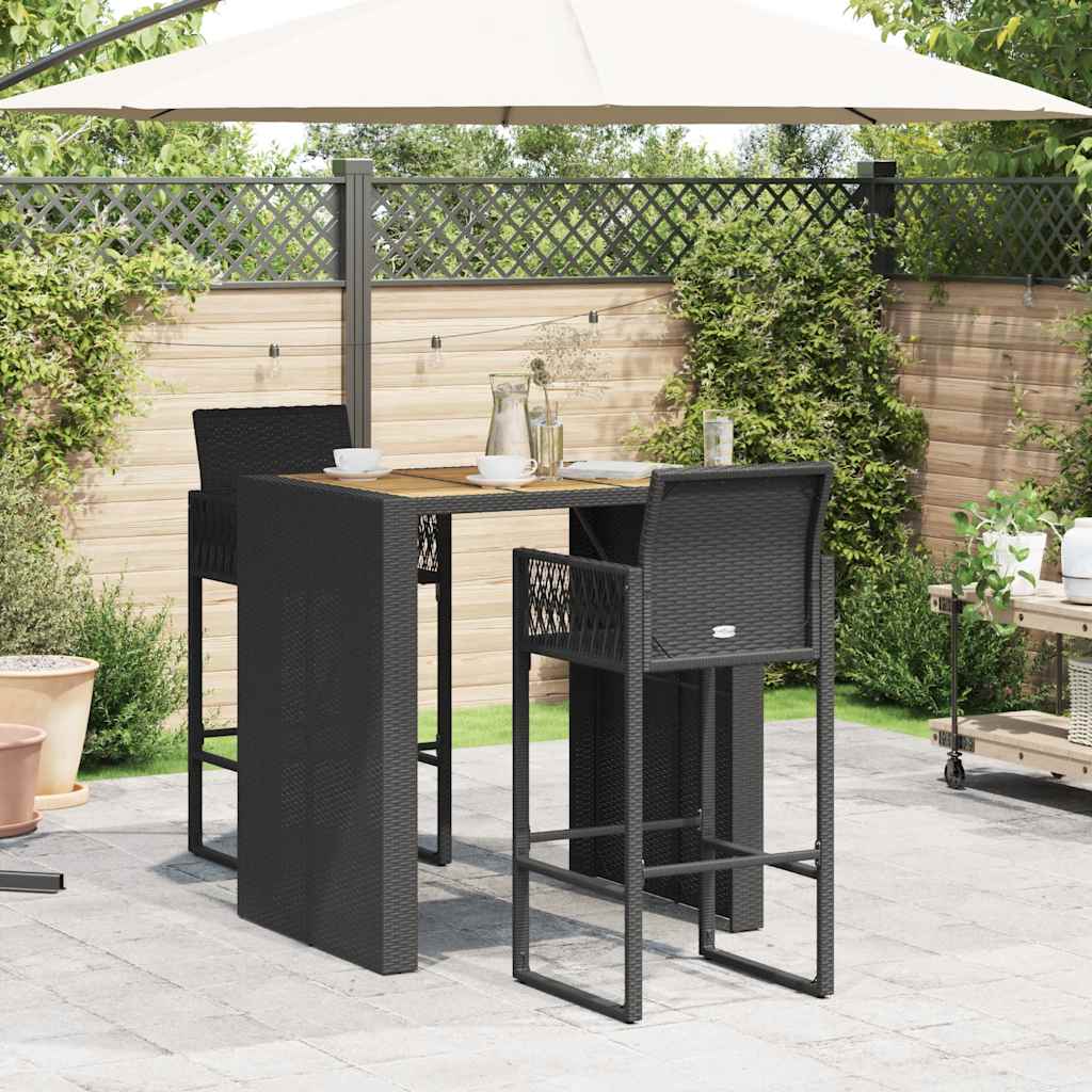 vidaXL 3-delige Tuinbarset zonder kussens poly rattan acacia zwart