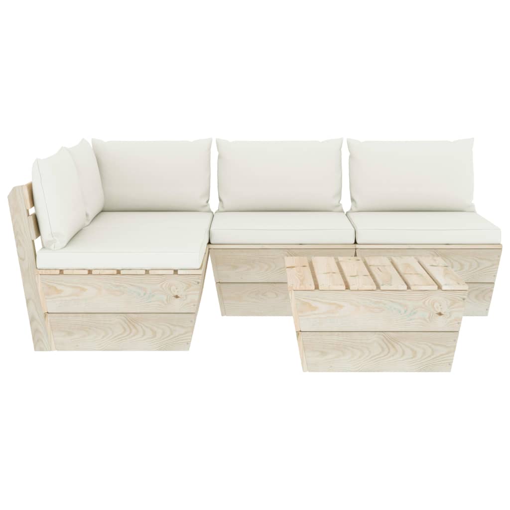 vidaXL 5-delige Loungeset met kussens pallet vurenhout