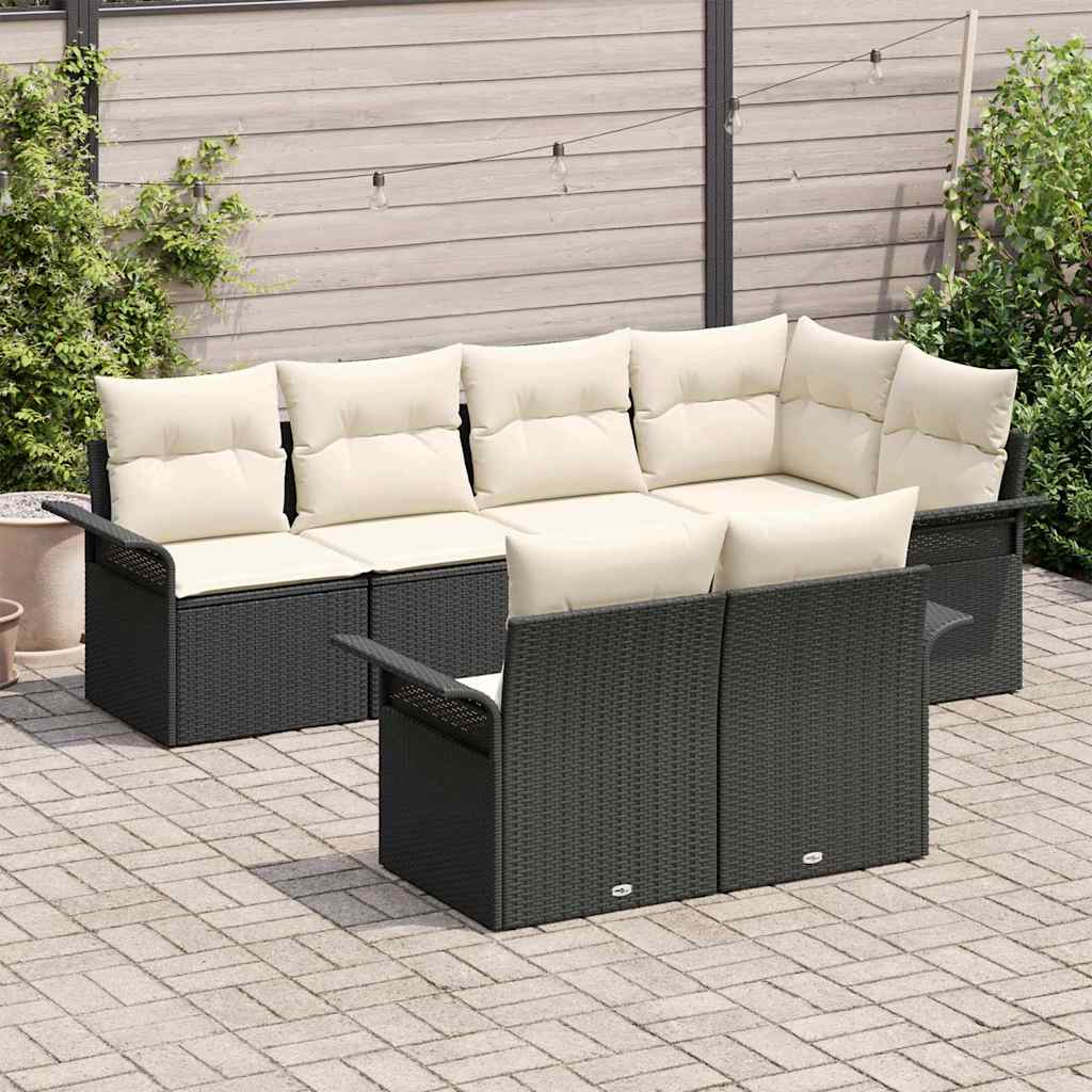 vidaXL Tuin Sofa Set met kussen met opslag 7 pcs Zwart Poly riet