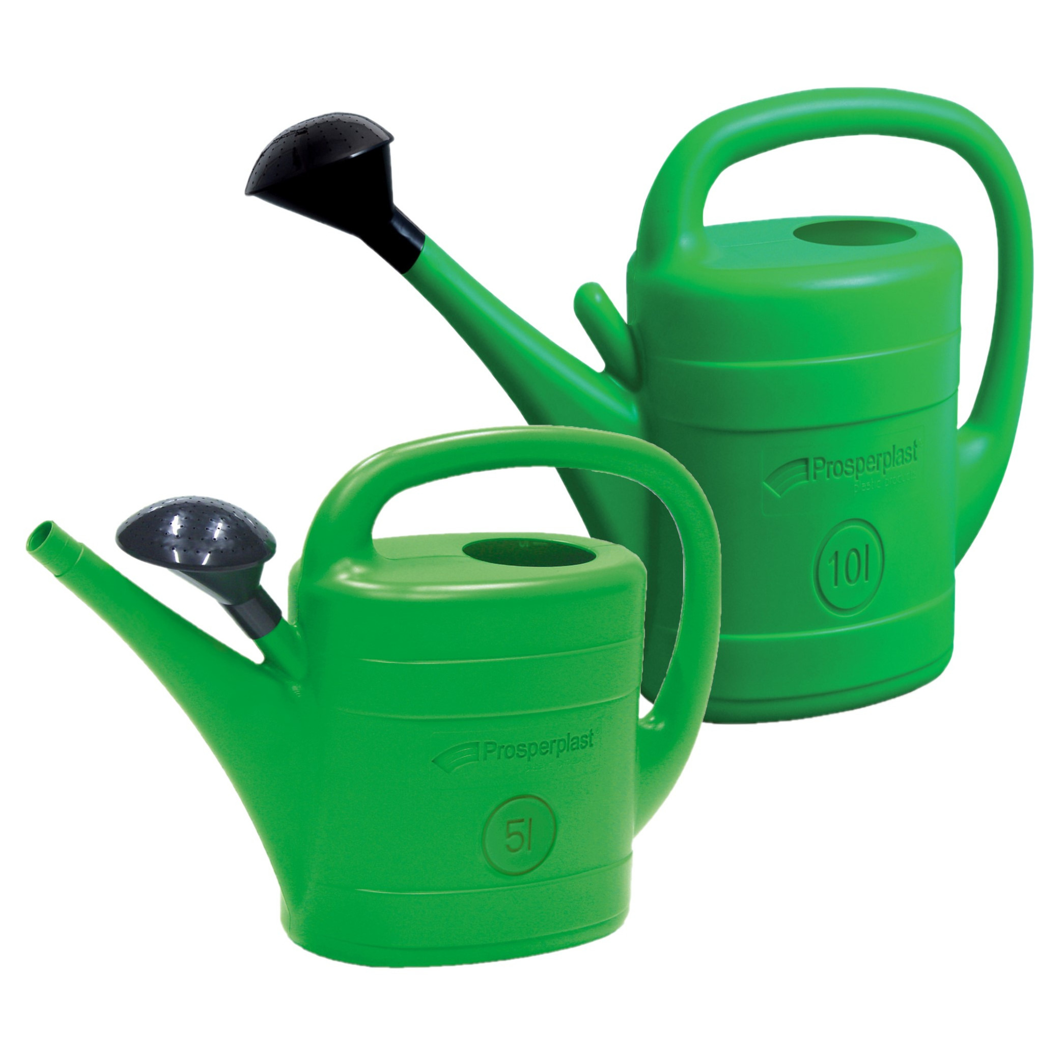 Prosperplast Combi-set kunststof bloemen/planten gieters met broeskop/sproeikop groen 5 en 10 liter -