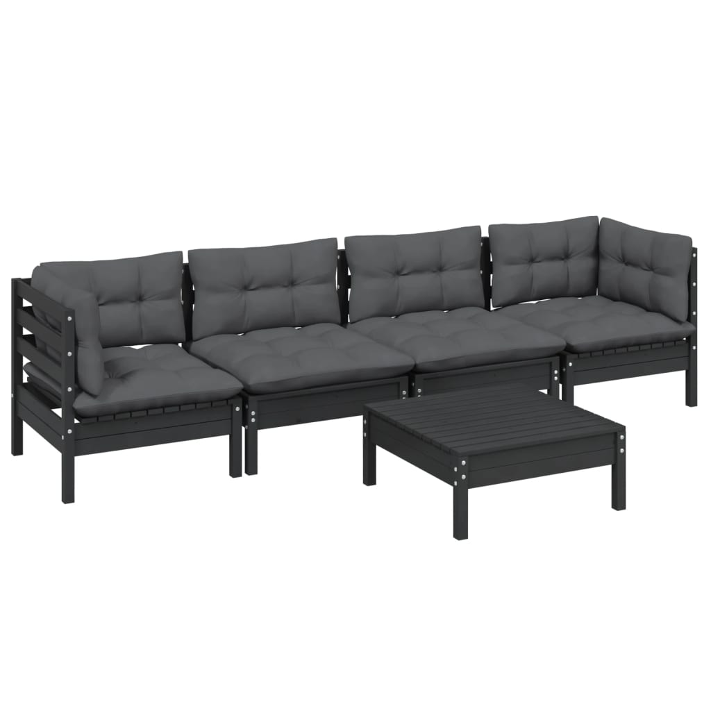 vidaXL 5-delige Loungeset met kussens massief grenenhout