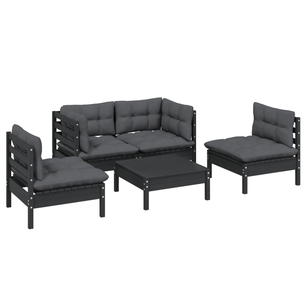 vidaXL 5-delige Loungeset met kussens massief grenenhout