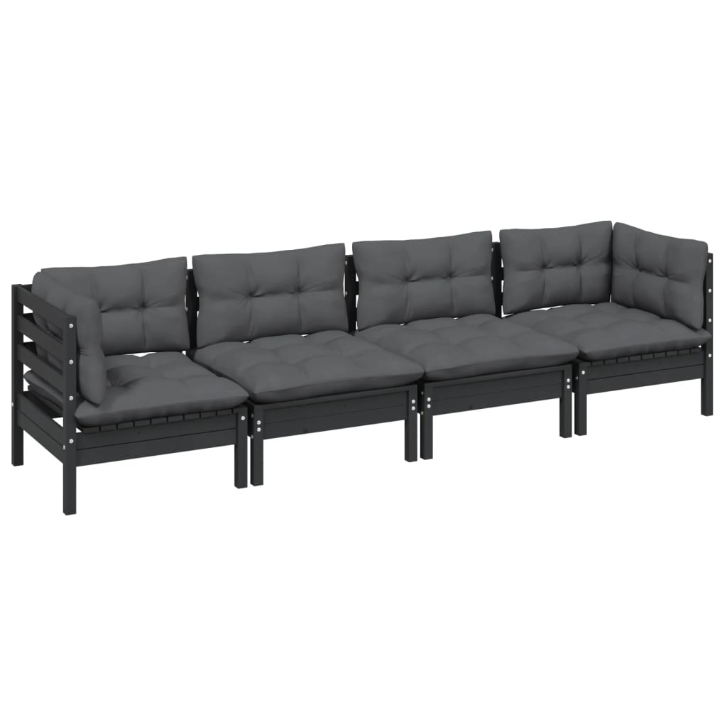 vidaXL 4-delige Loungeset met kussens massief grenenhout