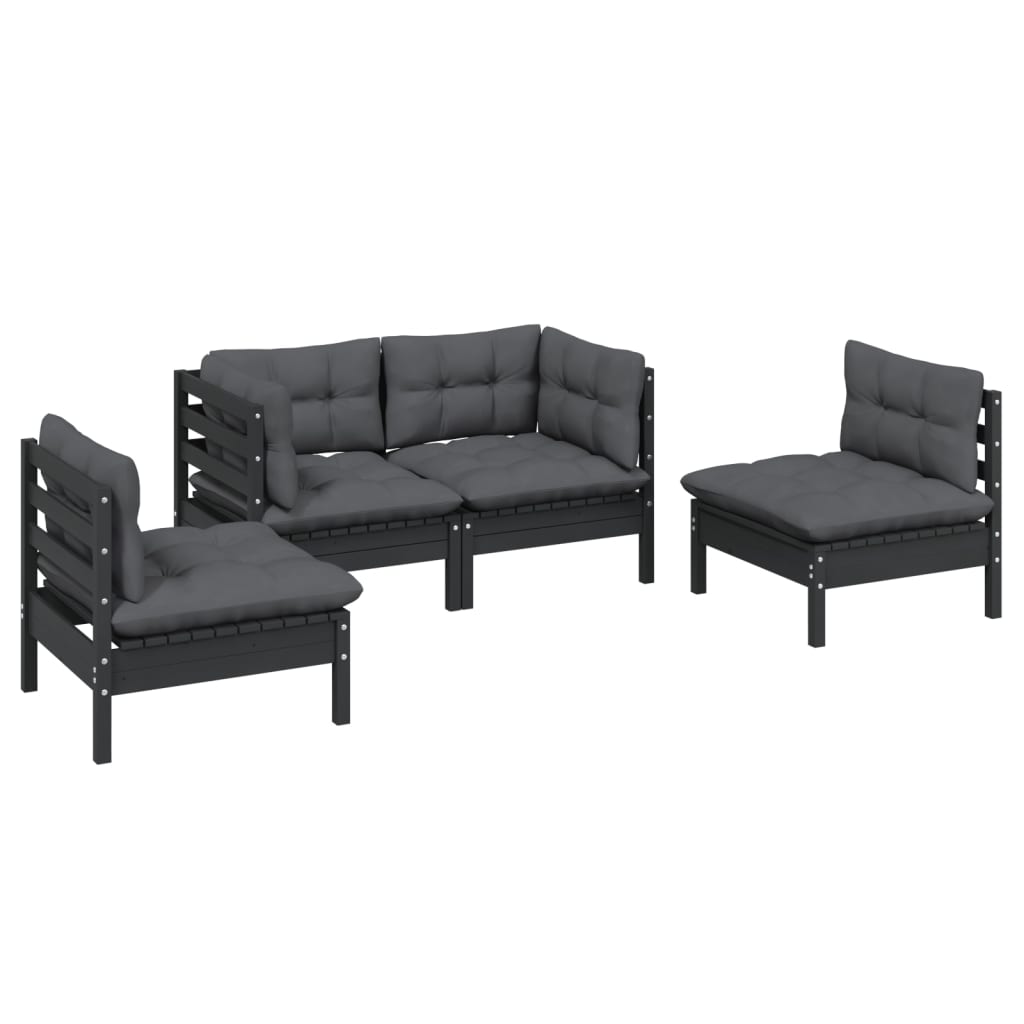vidaXL 4-delige Loungeset met kussens massief grenenhout