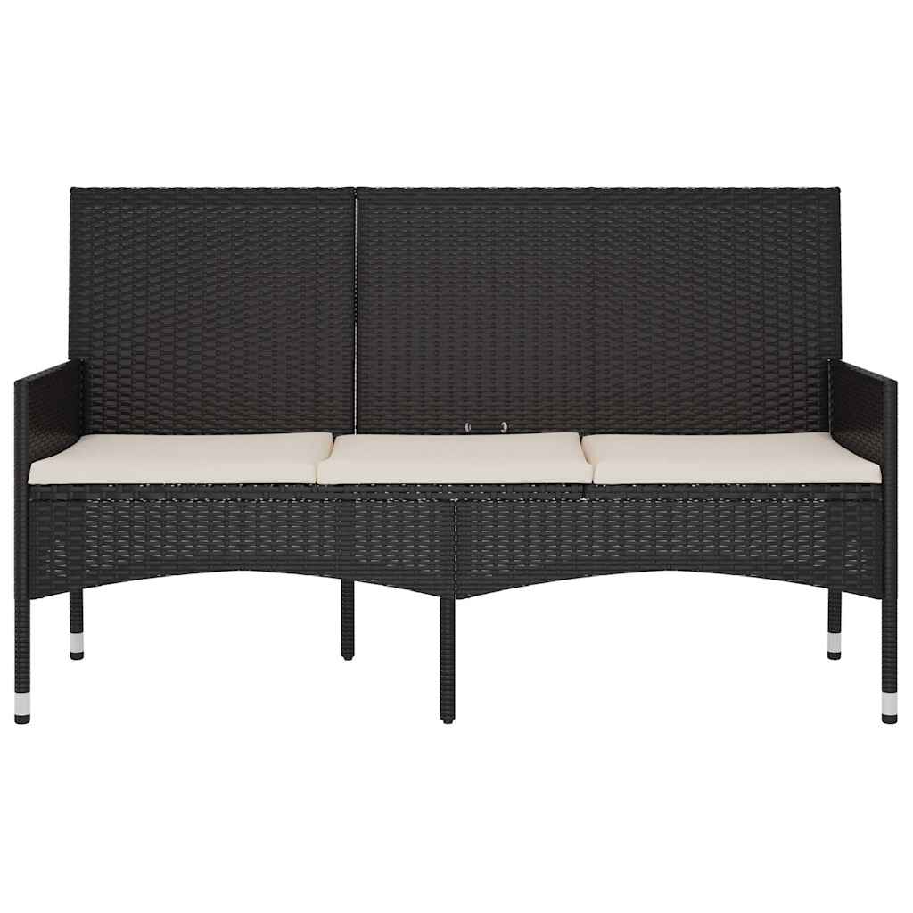vidaXL Tuinbank 3-zits met kussens poly rattan zwart