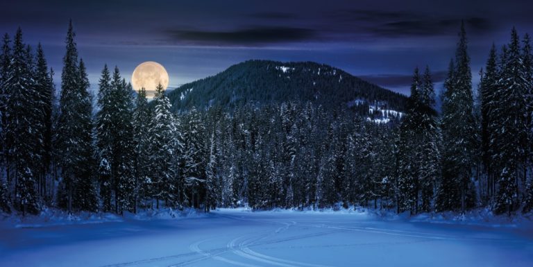 My village Achtergrond doek berglandschap nacht 150x75 cm - 