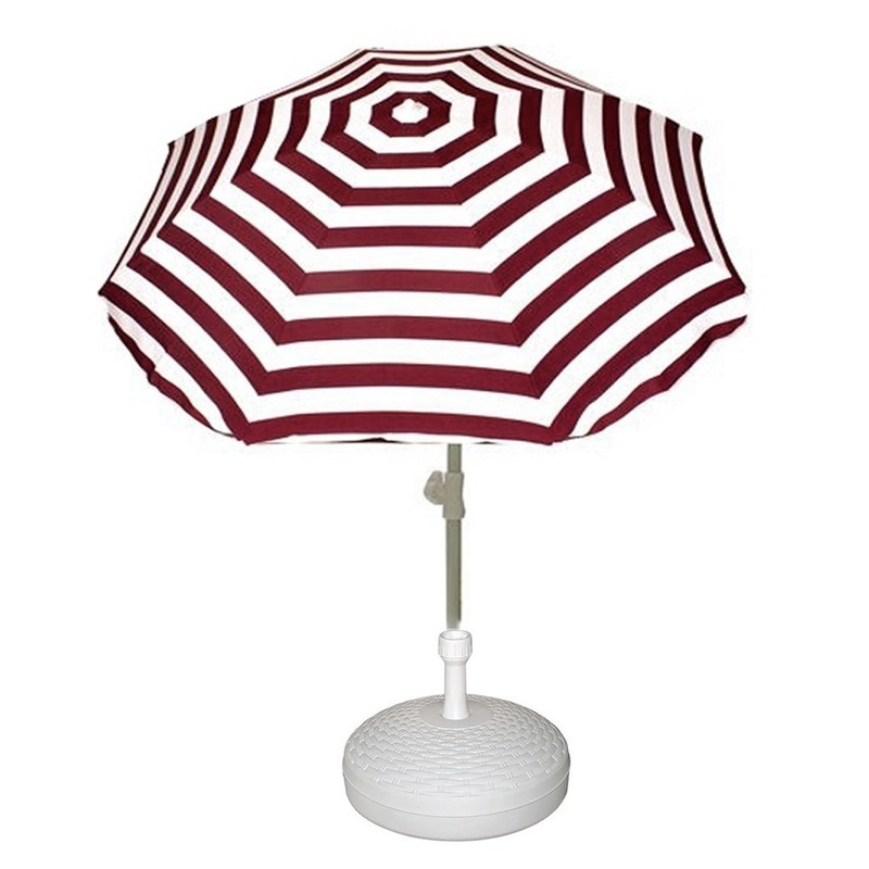 Merkloos Parasol met voet van 12 liter - rood/wit gestreept - polyester/kunststof - Dia 180 cm - verstelbaar -