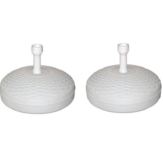 Merkloos Ronde parasolvoet - 2x - wit - rotan kunststof - D45 cm - vullen met zand/water -