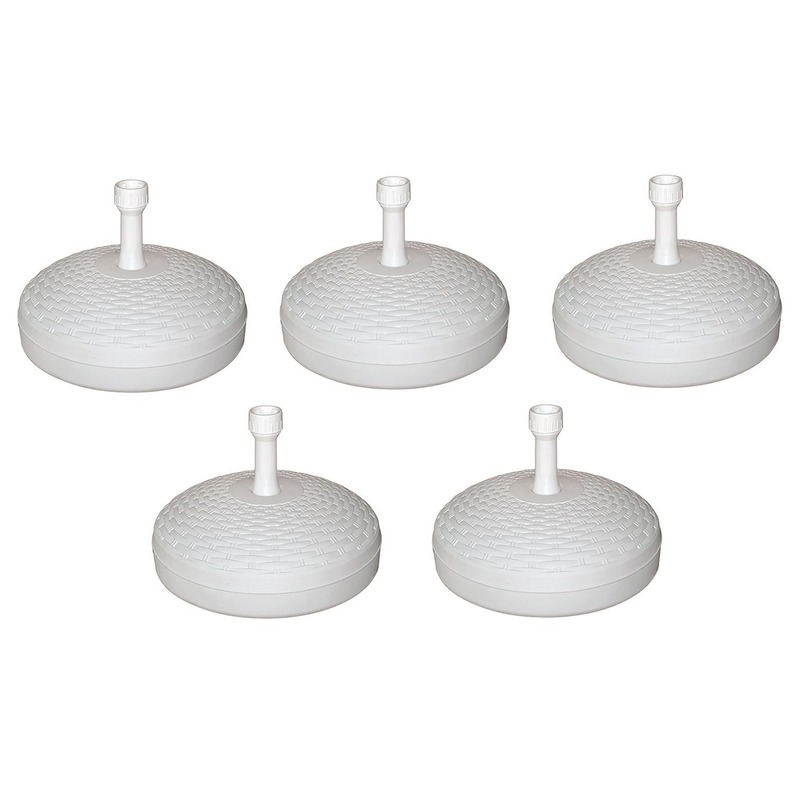 Merkloos Ronde parasolvoet - 5x - wit - rotan kunststof - D45 cm - vullen met zand/water -