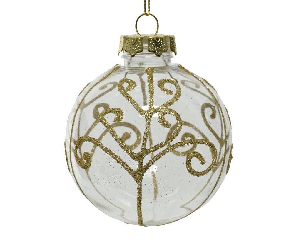 Kerstbal met glitter 8 cm transparant goud