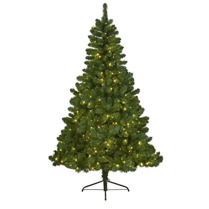 Everlands Kunst kerstboom - Imperial Pine - groen - H150 - met kerstverlichting - verlichte kunstboom -