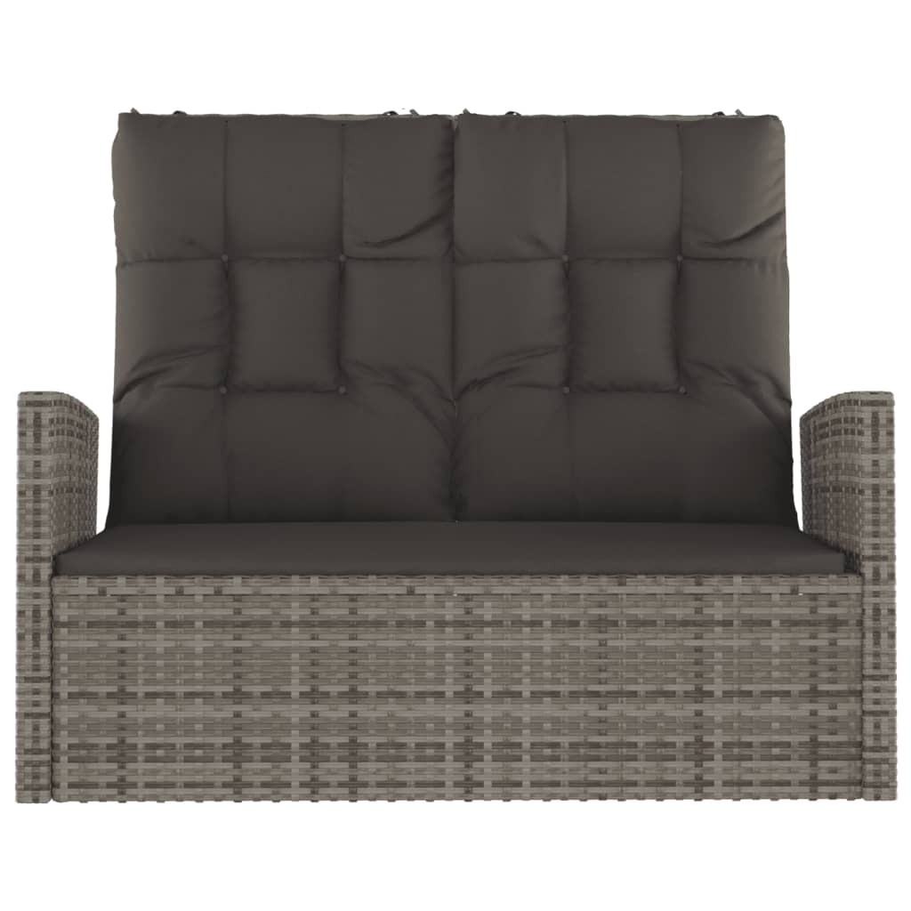 vidaXL Tuinbank verstelbaar met kussens 118 cm poly rattan grijs