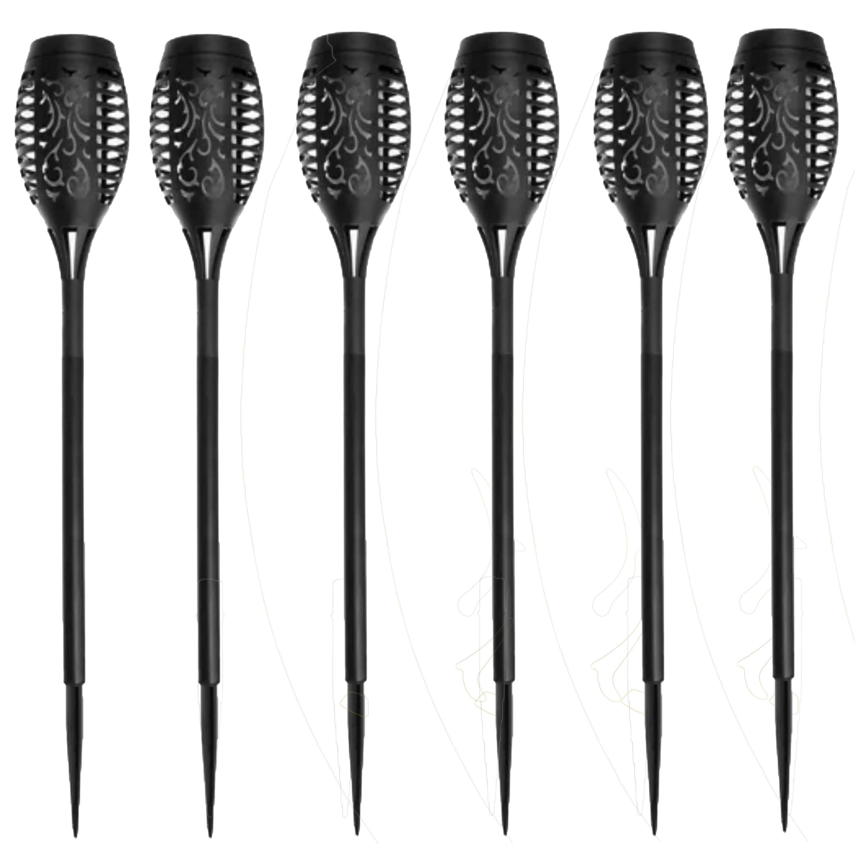 Gardlov Tuinlamp - 6x - solar - led licht - H51 cm - zwart - natuurlijke vlam -