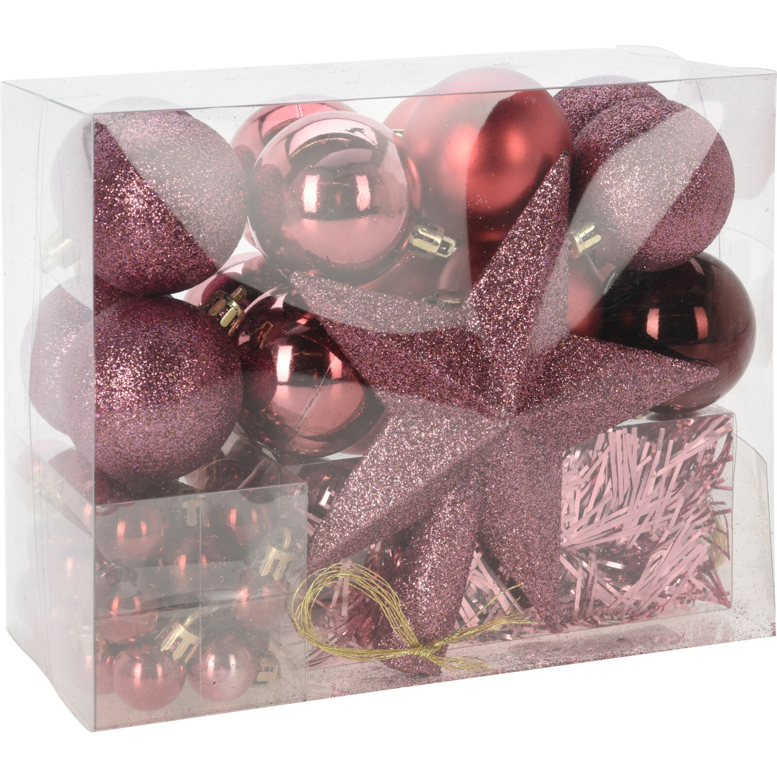 Christmas Decoration s kerstballen set - 54-delig - roze -met ster piek -
