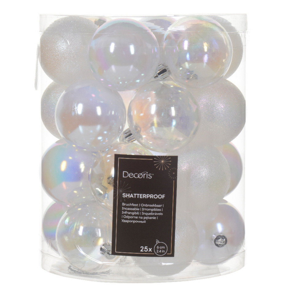 Decoris Kerstballen - 25x - transparant parelmoer - D6 cm - kunststof -