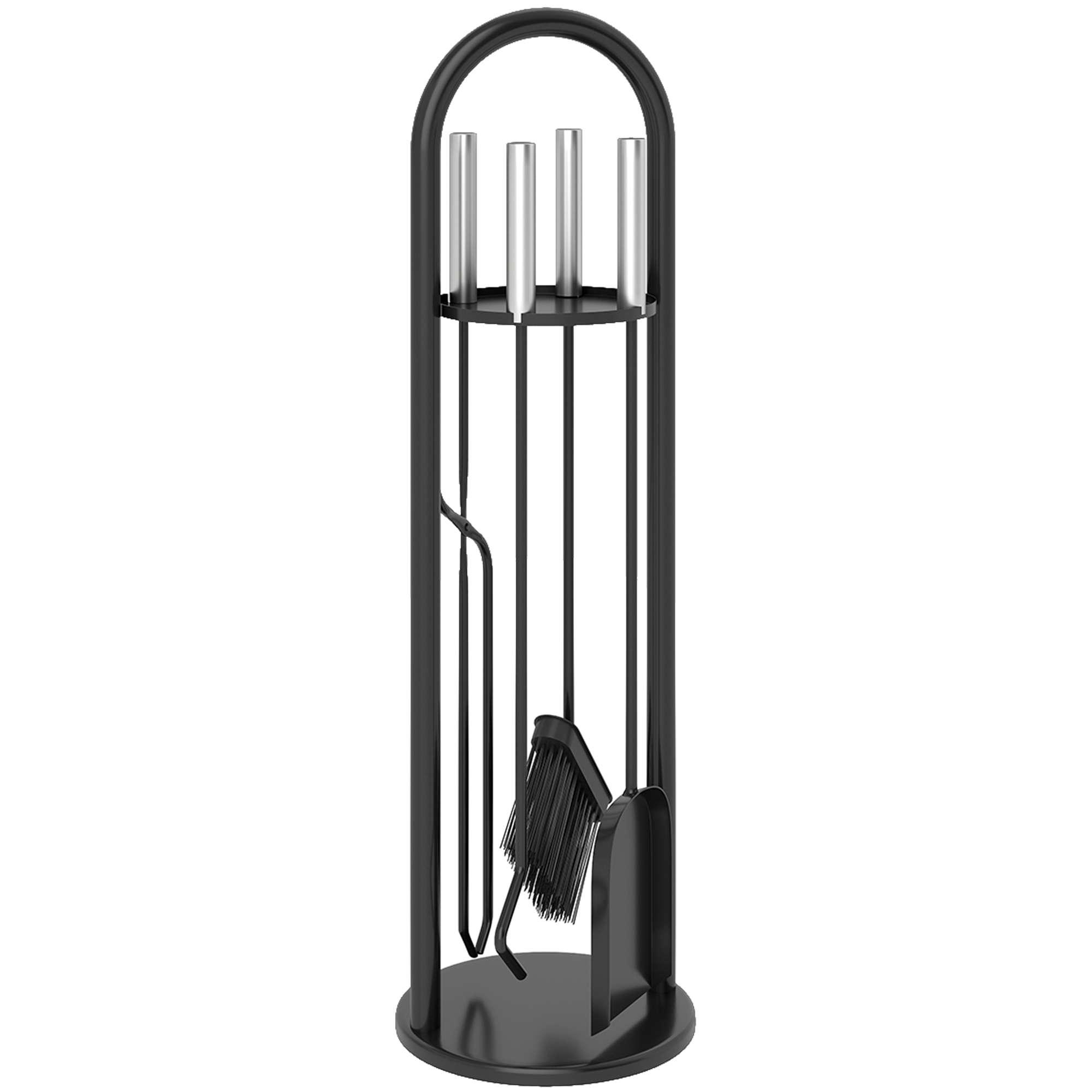 Outsunny Haardgereedschap 5-delig - bezem, schep, haak, tang & standaard, zwart