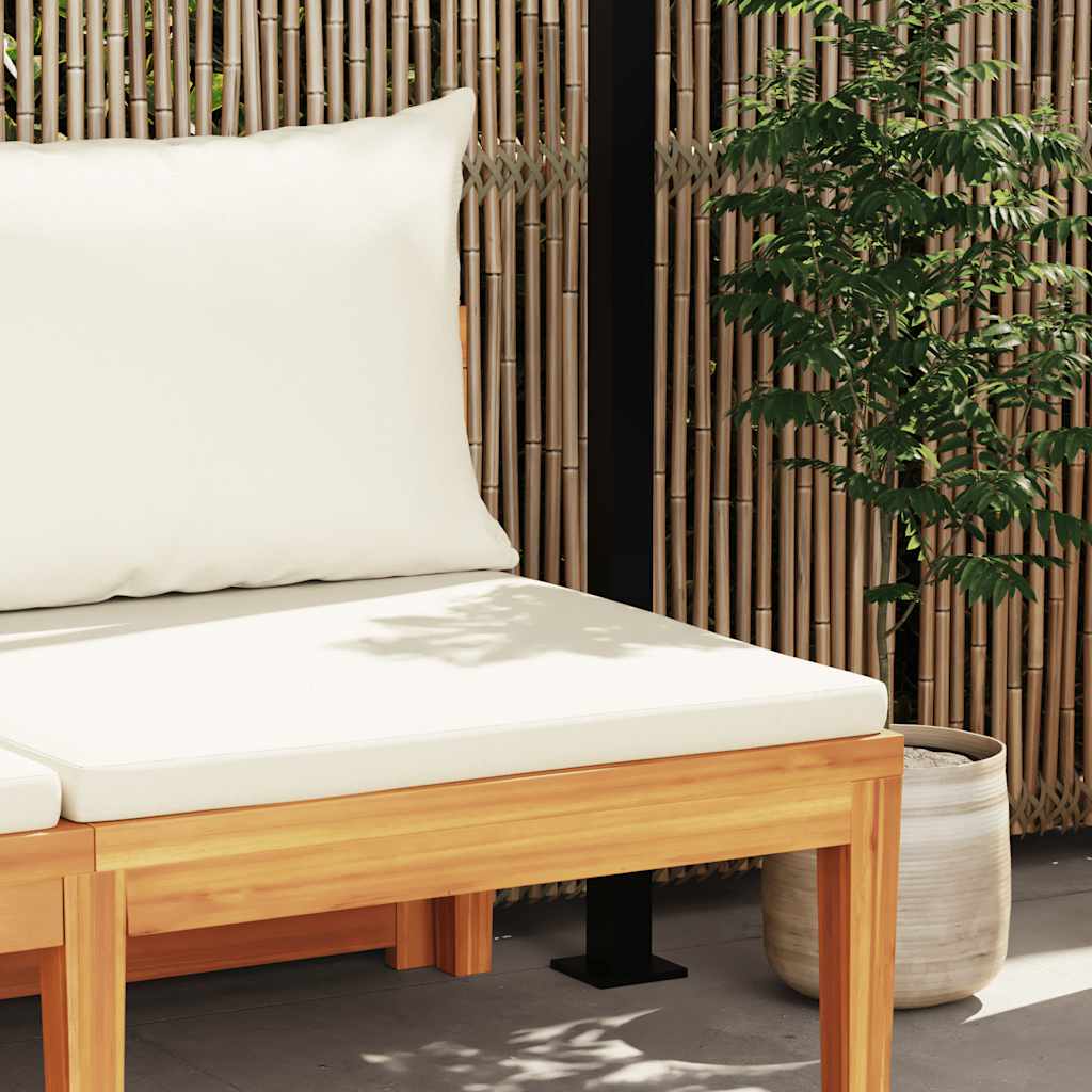 vidaXL Tuinbank met tafel en crèmewitte kussens massief acaciahout