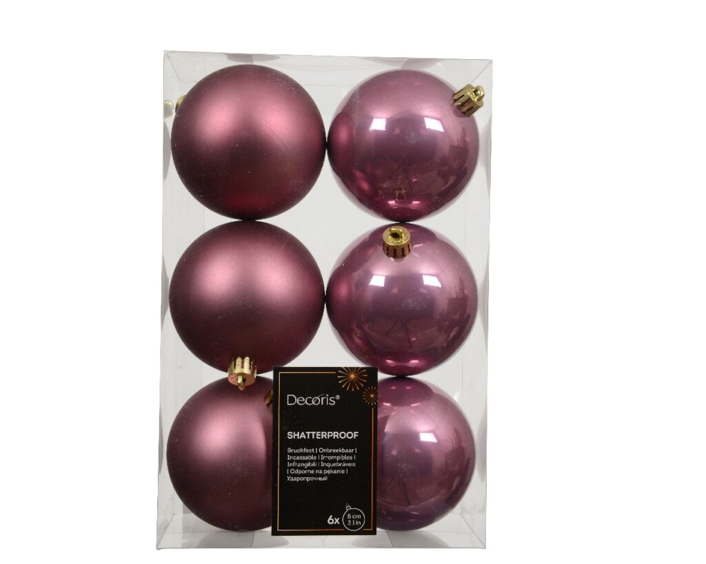 6 onbreekbare kerstballen vintage roze 8 cm
