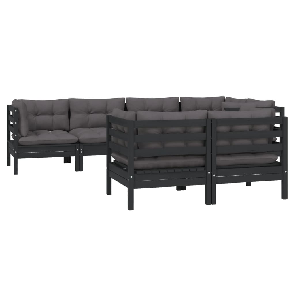vidaXL 7-delige Loungeset met kussens massief grenenhout zwart