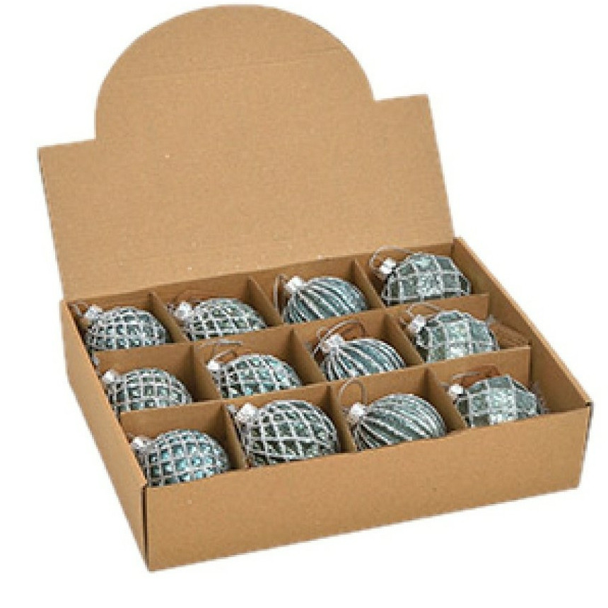 G. Wurm Wurm Kerstballen - 12st - glazen - turquoise blauw - 6 cm -