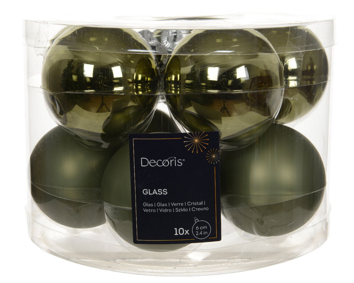 Decoris Kerstbal glas d6 cm rosemarijn 10st - 